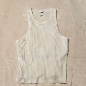 PINK Victoria's Secret White Ribbed Tank - Crew Neck